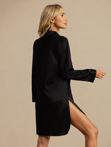 [Nero] SilkSilky-IT Long Sleeve Lapel Collar Camicia da notte 002