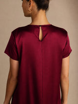[Rosso Scuro] SilkSilky-IT Short Sleeve Crew Neck Vestiti da donna 003