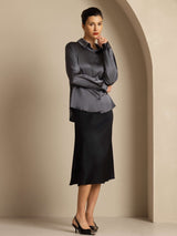 [Grigio Scuro] SilkSilky-IT Long Sleeve Lapel Collar Camicie da donna 001