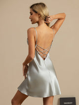 [Azzurro] SilkSilky-IT Sleeveless V Neck Camicia da notte 002