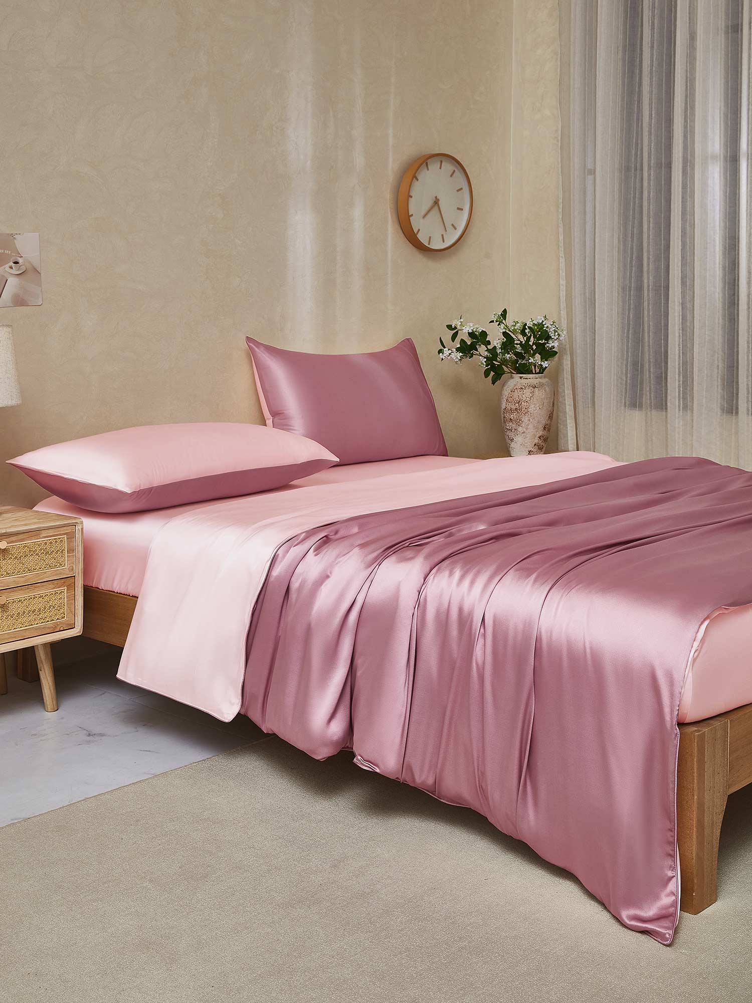 [MalvaPallido+RosaChiaro] SilkSilky-IT 19Momme Seta pura Bedding Set 003,