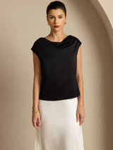 [Nero] SilkSilky-IT Cap Sleeve Cowl Neck Magliette donna 004