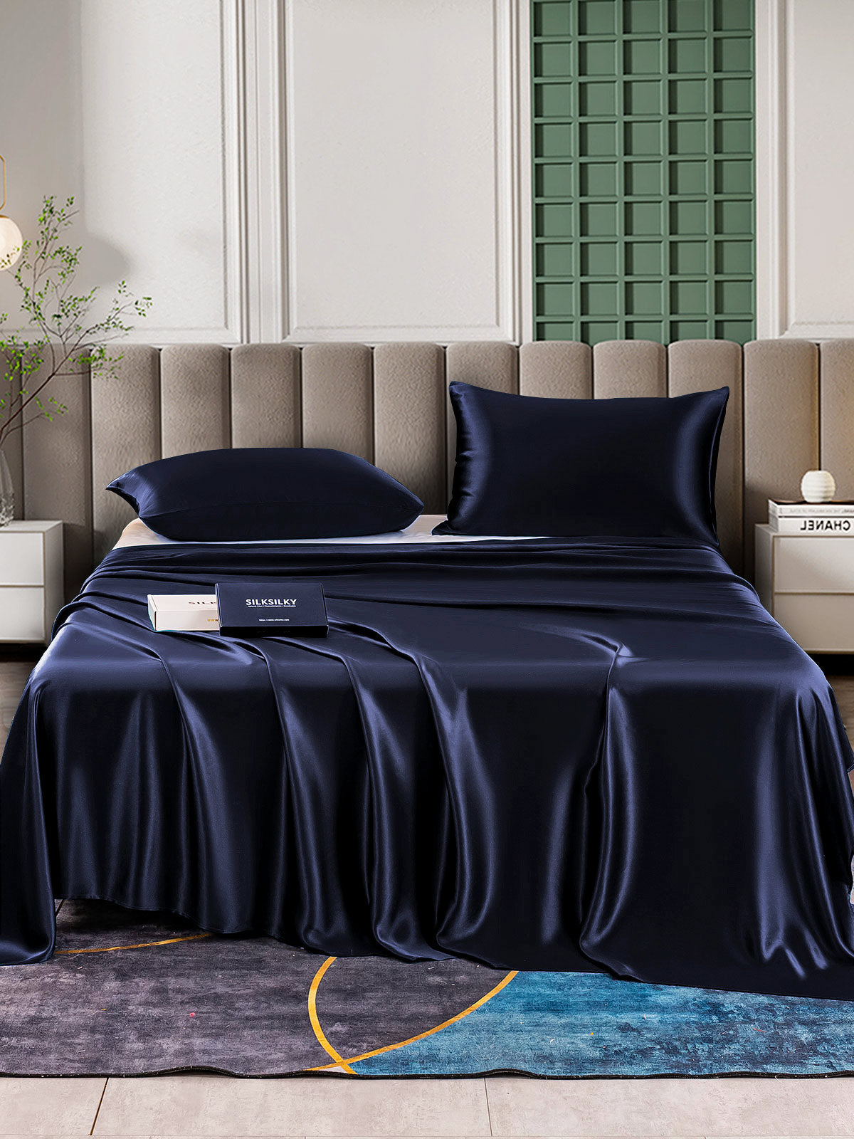 [Blu Scuro] SilkSilky-IT 25Momme Seta pura Bedding Set 001