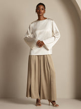 [Bianco] SilkSilky-IT Long Sleeve Boat Neck Camicette 007