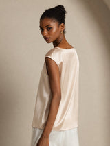 [Beige] SilkSilky-IT Cap Sleeve Round Neck Magliette donna 007