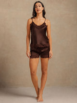 [Marrone] SilkSilky-IT Sleeveless V Neck Set di Bretelle 006