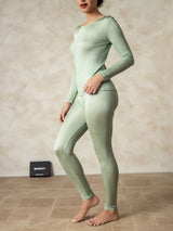 [Verde] SilkSilky-IT Manica lunga Scollo rotondo Intimo Lungo Donna 002