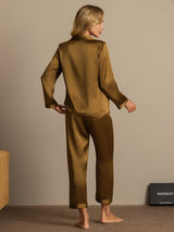 [Marrone] SilkSilky-IT Long Sleeve Lapel Collar Pigiami da donna 002