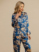 [Drago Navy] SilkSilky-IT Long Sleeve Lapel Collar Pigiami da donna 005