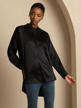[Nero] SilkSilky-IT 19Momme Manica lunga Collo Alto Camicette 005
