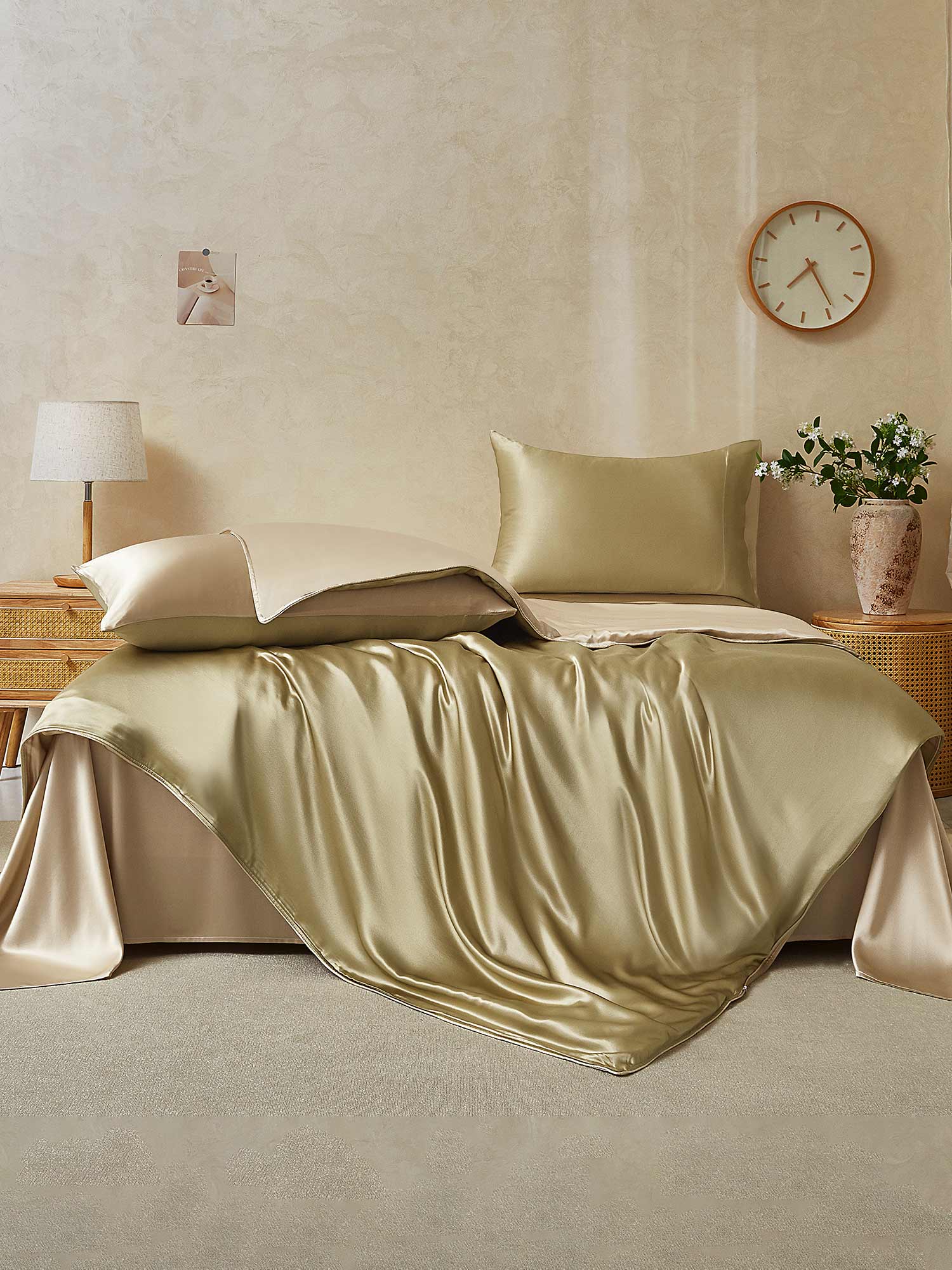 [Beige+Cachi] SilkSilky-IT 19Momme Seta pura Bedding Set 002,