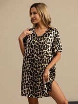 [Leopardo] SilkSilky-IT Half Sleeve V Neck Camicia da notte 004