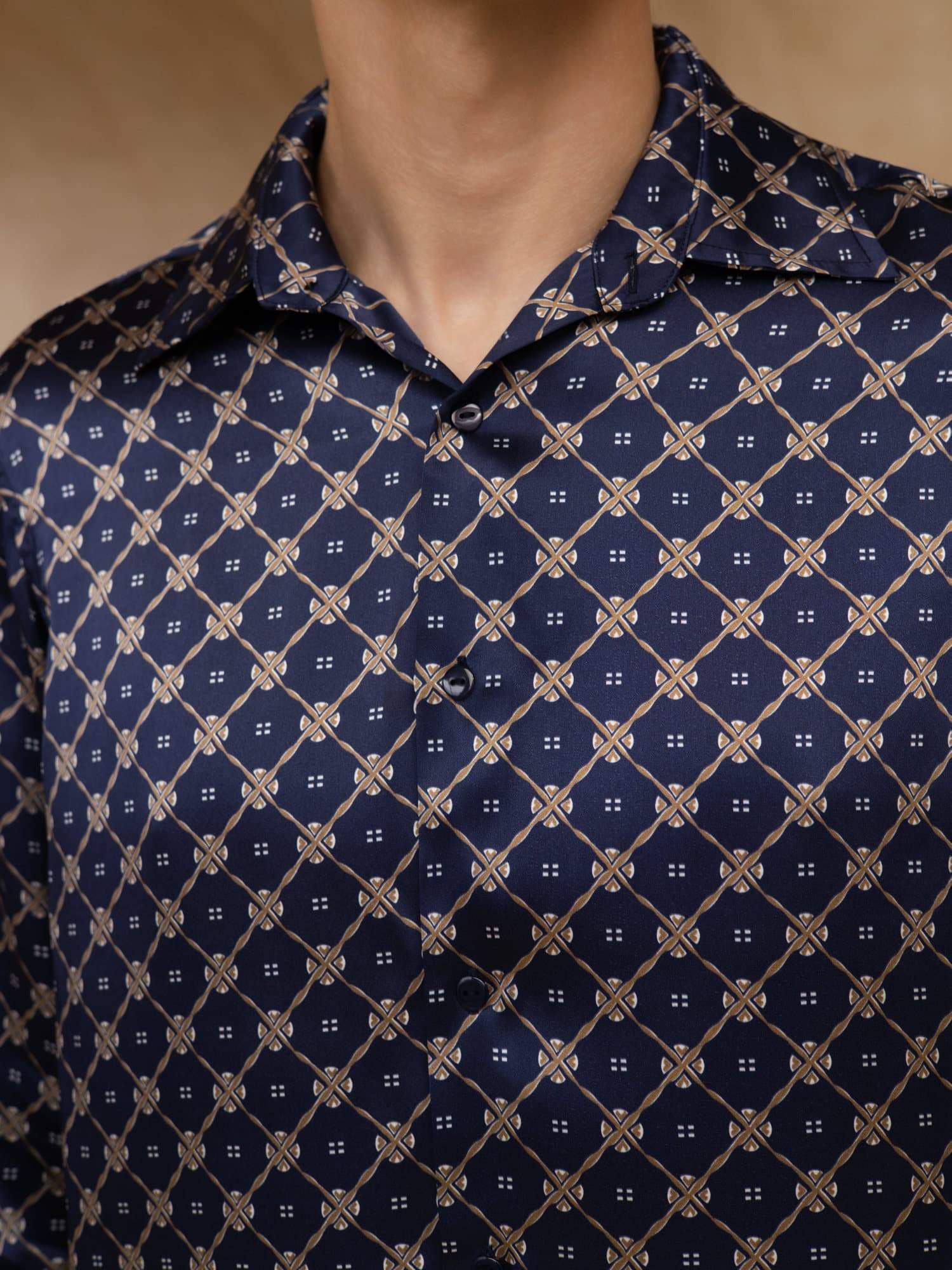 [Catena Blu Navy] SilkSilky-IT Manica lunga Colletto con Revers Camicia da uomo 006