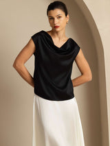 [Nero] SilkSilky-IT Cap Sleeve Cowl Neck Magliette donna 005