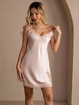 [Rosa] SilkSilky-IT Sleeveless V Neck Camicia da notte 007