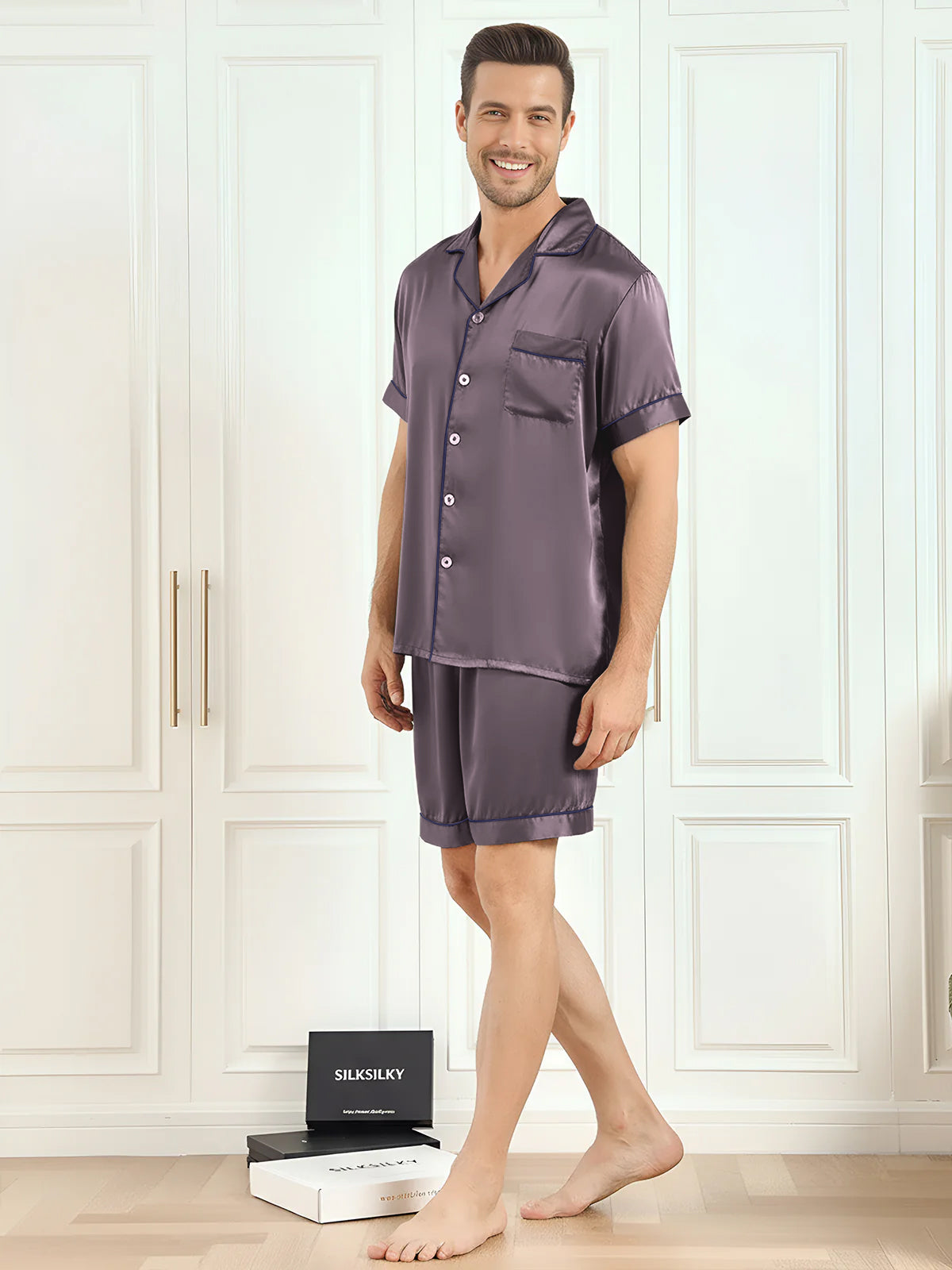 [Grigio Porpora] SilkSilky-IT Mens Pajamas 005,