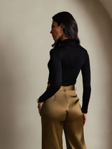 [Nero] SilkSilky-IT Manica lunga Dolcevita Magliette donna 002