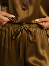 [Marrone] SilkSilky-IT Long Sleeve Lapel Collar Pigiami da donna 007