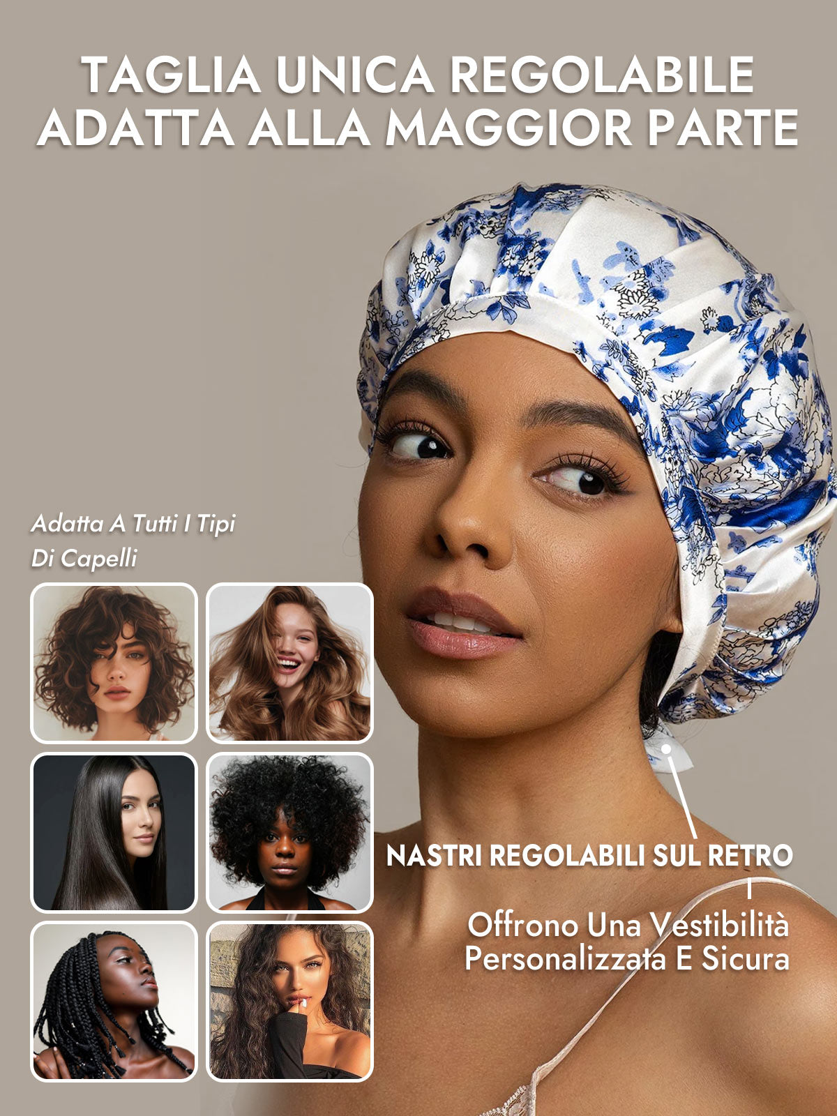 [Porcellana Bianco E Blu] SilkSilky-IT Cuffia di seta 006