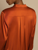 [Caramello] SilkSilky-IT 19Momme Manica lunga Collo Alto Camicette 004