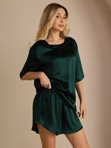 [Verde Scuro] SilkSilky-IT Short Sleeve Round Neck Pigiami da donna 006