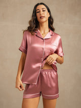 [Malva Pallido] SilkSilky-IT Short Sleeve Lapel Collar Pigiami da donna 004