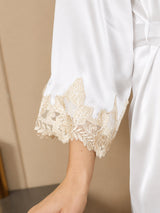 [Bianco] SilkSilky-IT 3/4 Sleeve V Neck Set camicia e vestaglia 005