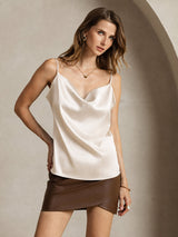 [Beige] SilkSilky-IT Spaghetti Strap Cowl Neck Cami 003