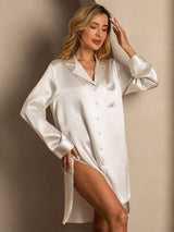 [Beige] SilkSilky-IT Long Sleeve Lapel Collar Camicia da notte 005