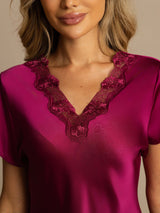 [Vino] SilkSilky-IT Short Sleeve V Neck Camicia da notte 004