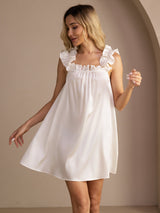 [Bianco] SilkSilky-IT Sleeveless Square Neck Camicia da notte 001