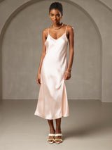 [Rosa] SilkSilky-IT Sleeveless V Neck Vestiti da donna 004