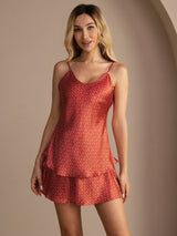 [Ginkgo Borgogna] SilkSilky-IT Sleeveless V Neck Set di Bretelle 003