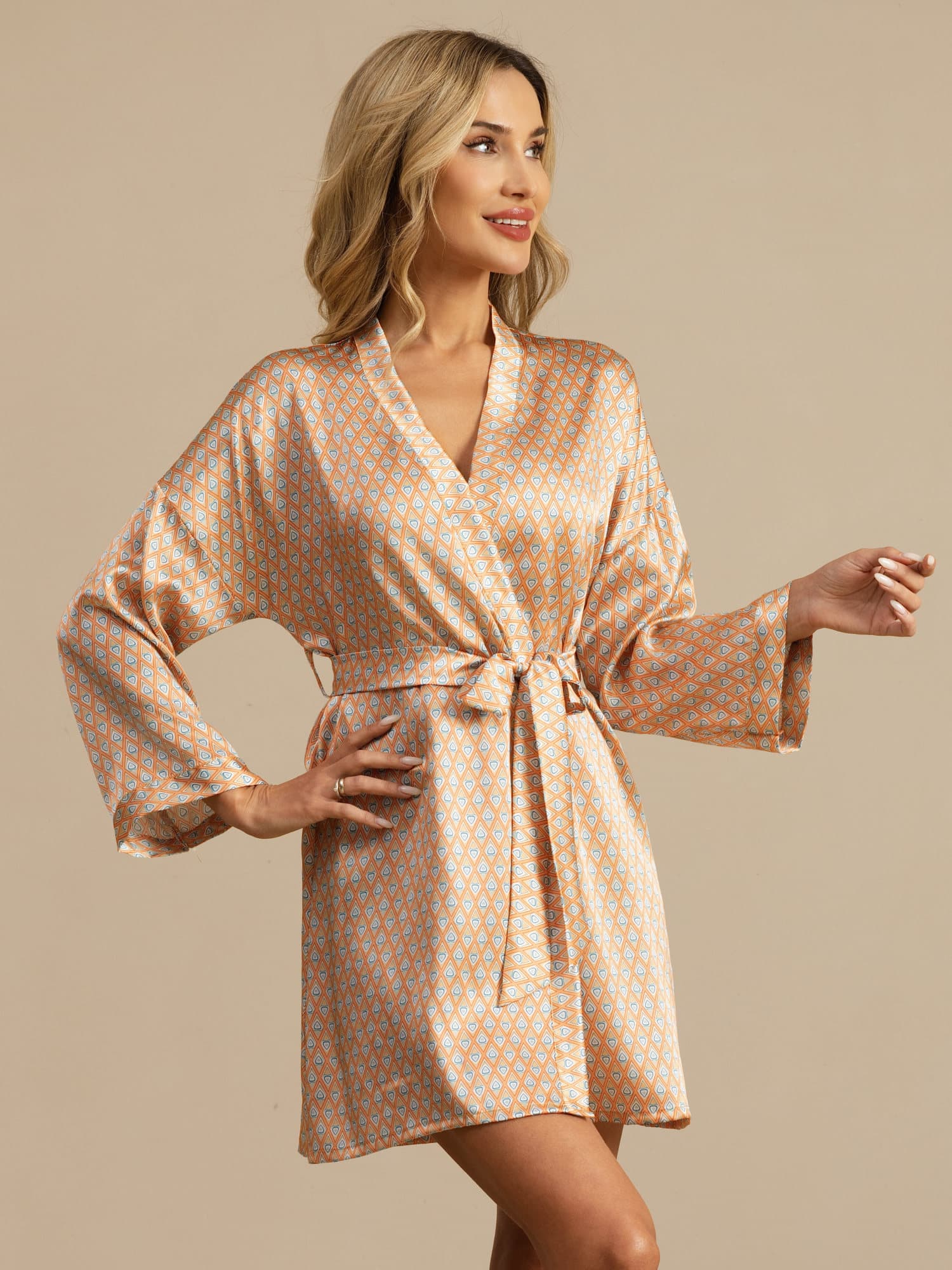 [Giallo Cuore Geo] SilkSilky-IT Long Sleeve Vestaglia da donna 001
