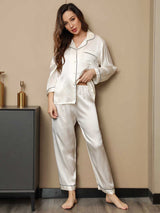 [Bianco] SilkSilky-IT Long Sleeve Lapel Collar Pigiami da donna 004