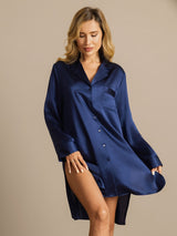 [Blu Scuro] SilkSilky-IT Long Sleeve Lapel Collar Camicia da notte 003