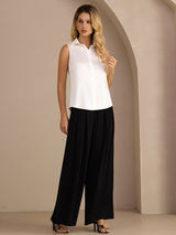 [Bianco] SilkSilky-IT Sleeveless Lapel Collar Camicie da donna 006