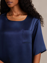 [Blu Scuro] SilkSilky-IT Half Sleeve Round Neck Pigiami da donna 008