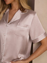 [Grigio Ombra] SilkSilky-IT Short Sleeve Lapel Collar Pigiami da donna 004