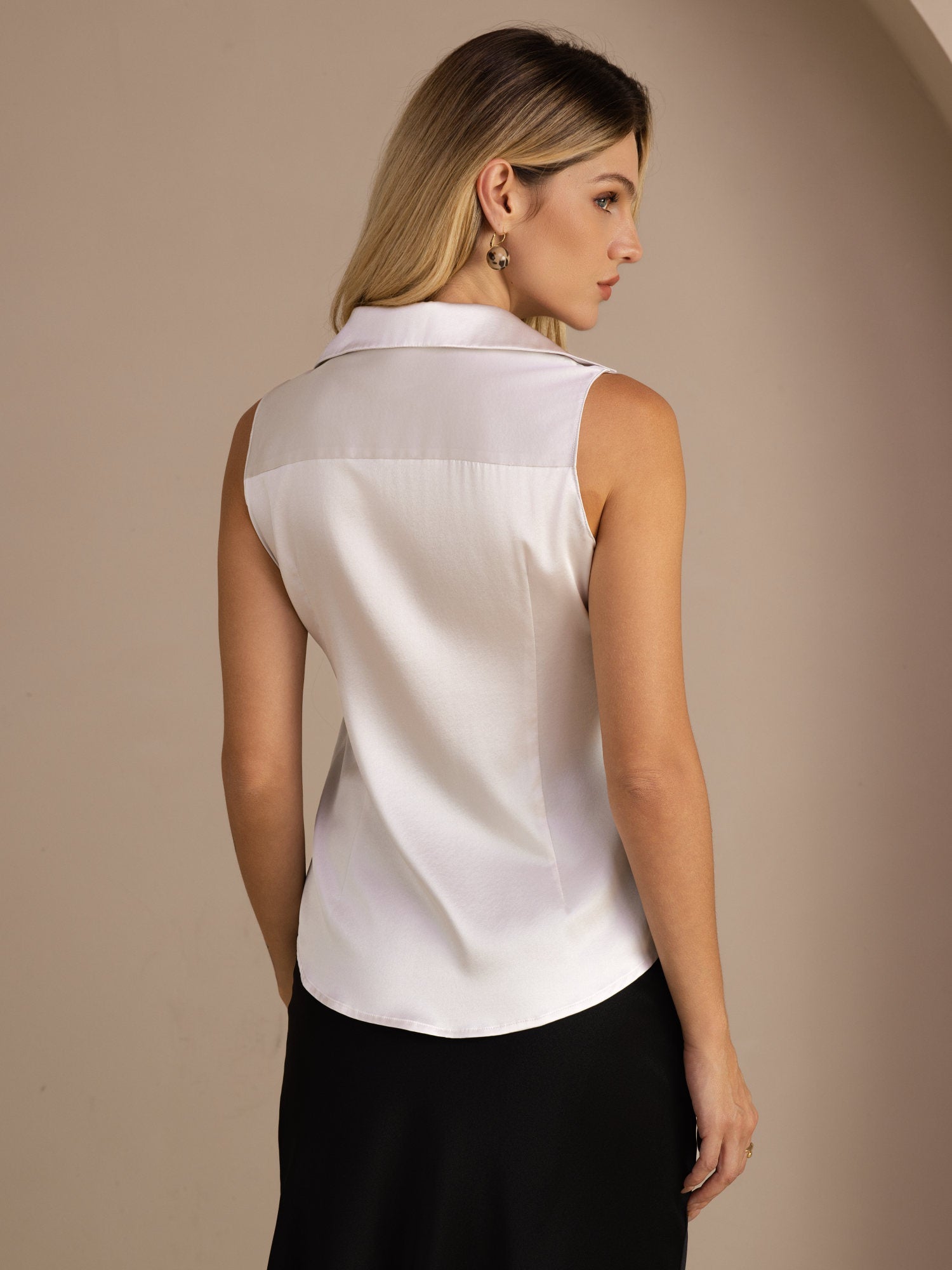 [Grigio Chiaro] SilkSilky-IT Sleeveless Lapel Collar Camicie da donna 002