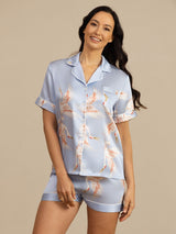 [Azzurro] SilkSilky-IT Short Sleeve Lapel Collar Pigiami da donna 001
