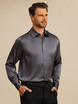 [Grigio Scuro] SilkSilky-IT Long Sleeve Lapel Collar Camicia da uomo 001