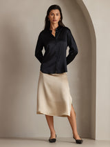 [Nero] SilkSilky-IT Long Sleeve Lapel Collar Camicie da donna 006