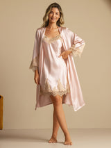 [Rosa] SilkSilky-IT 3/4 Sleeve V Neck Set camicia e vestaglia 003