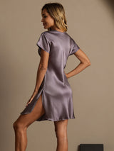[Grigio Porpora] SilkSilky-IT Short Sleeve V Neck Camicia da notte 002