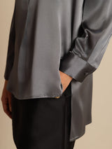 [Grigio Scuro] SilkSilky-IT 19Momme Manica lunga Collo Alto Camicette 008