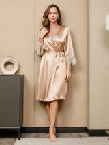 [Champagne] SilkSilky-IT 3/4 Sleeve V Neck Set camicia e vestaglia 008