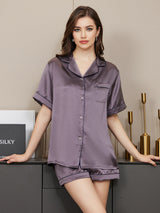[Grigio Porpora] SilkSilky-IT Short Sleeve Lapel Collar Pigiami da donna 003