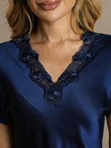 [Blu Scuro] SilkSilky-IT Short Sleeve V Neck Camicia da notte 004