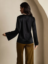 [Nero] SilkSilky-IT Long Sleeve Boat Neck Camicette 002